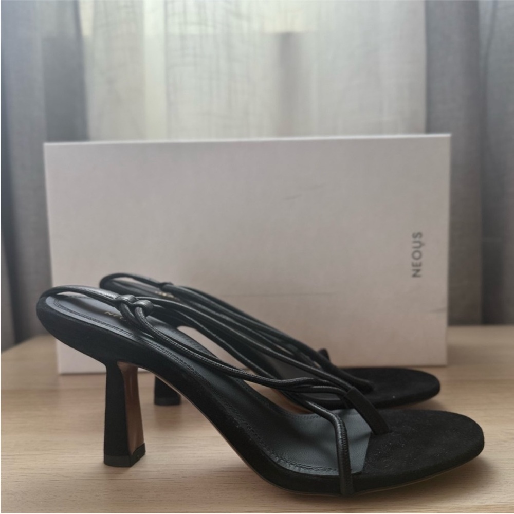 NEOUS Black Strappy Mid Heel Sandals
